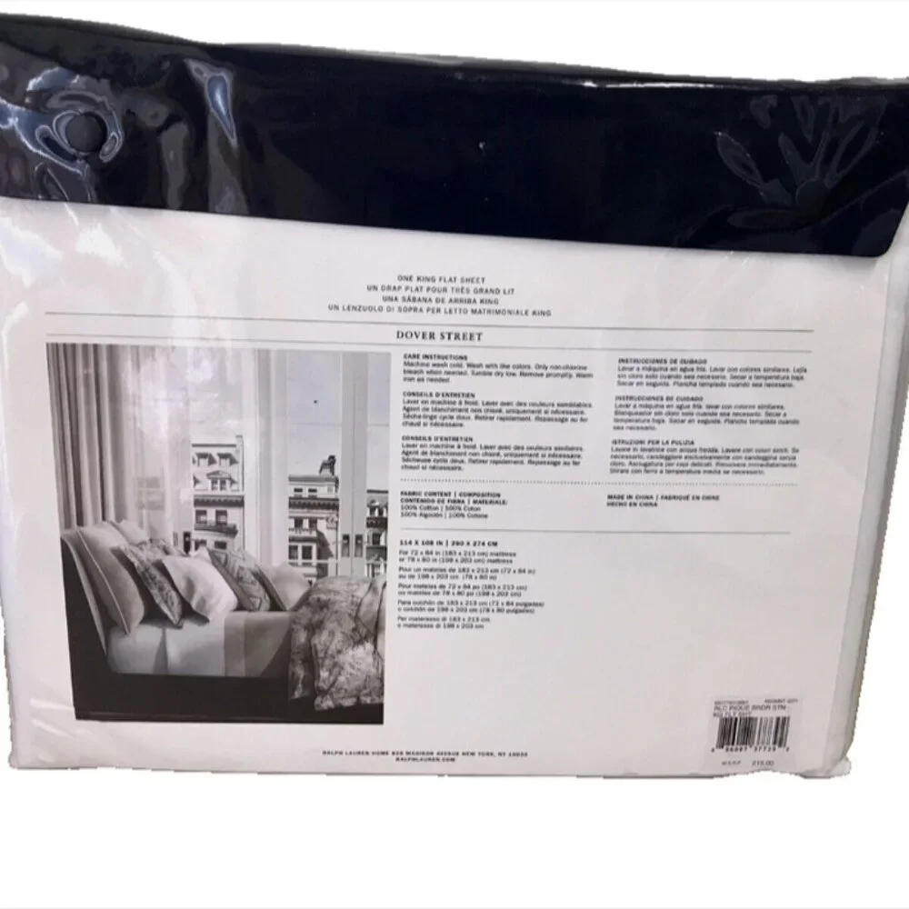 Ralph Lauren Dover Street Pique Border Sateen Ashmont Gray King Flat Sheet